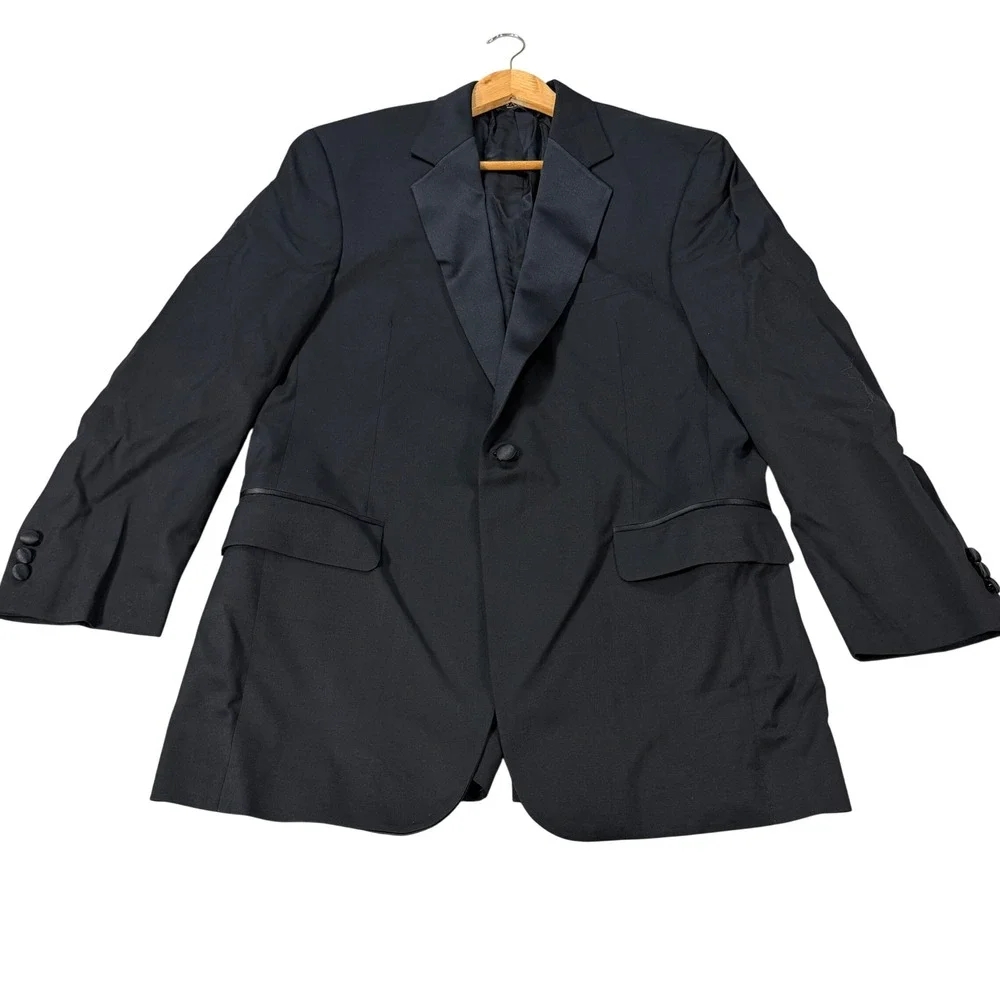 Jos A Bank Signature Mens 39R Black Worsted Wool Tuxedo Jacket Peak Lapel EUC